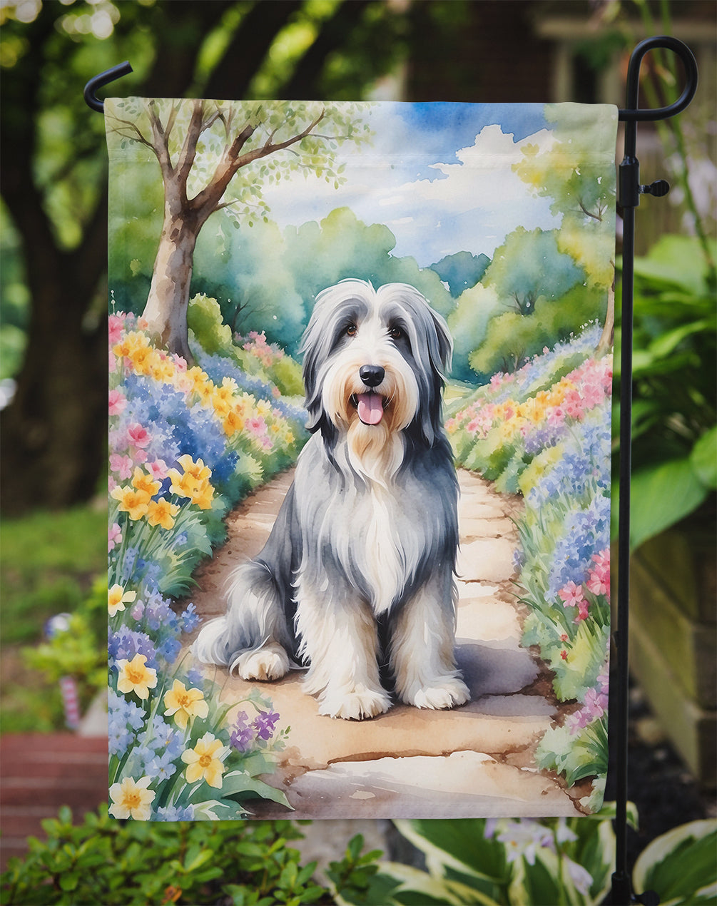 Bearded Collie Spring Garden Garden Flag-2