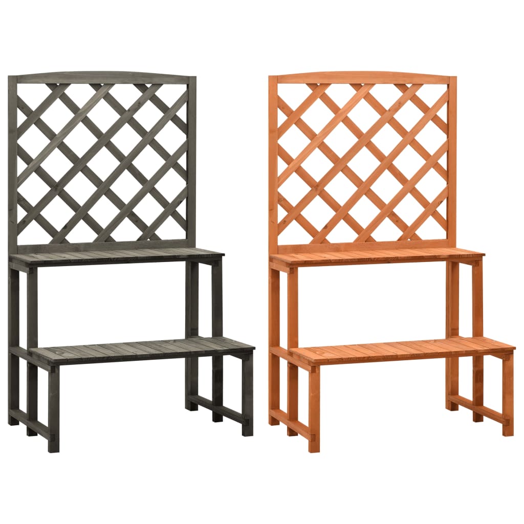vidaXL Plant Rack Plant Stand with Trellis Flower Pot Stand Orange Solid Wood-1
